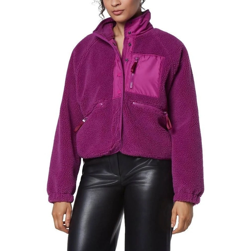 Andrew Marc Sport Mixed Media Collared Fleece Sherpa Zip Jacket - Orchid - M‎